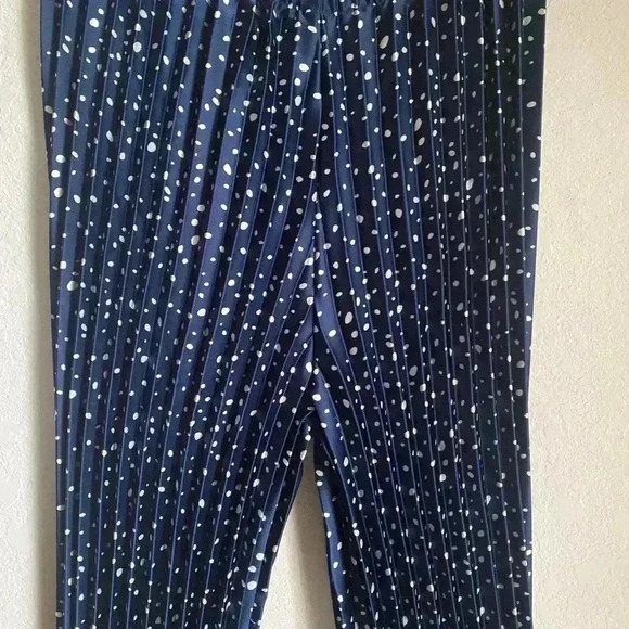 NEW! TOIT VOLANT FULLY PLEATED NAVY POLKA DOT PULLON WIDE LEG BOHO PANTS M/L - Picture 5 of 9